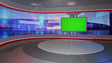 3D Virtual TV Studio News, Backdrop For TV Shows .TV On Wall.3D Virtual News Studio Background