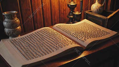 Braille book illuminated by warm lamp light