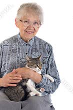 Elderly woman with cat