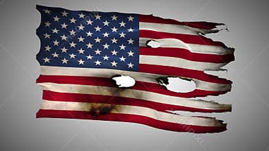 United States of America perforated, burned, grunge waving flag loop alpha