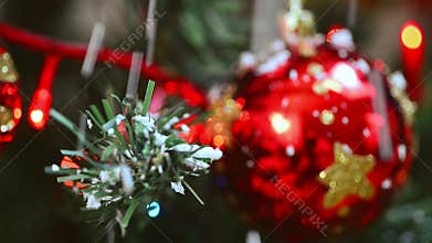 Christmas tree with ornaments and snow