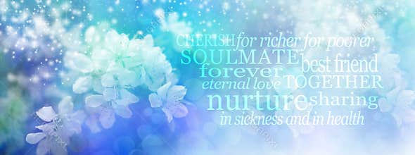 Blue Blossom Wedding Word Cloud Bokeh Banner