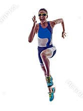 Woman triathlon ironman runner running athlete