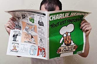 Charlie Hebdo magazine 14 January 2015 edition after the terrorism attack, on January 7th, 2015 in Paris