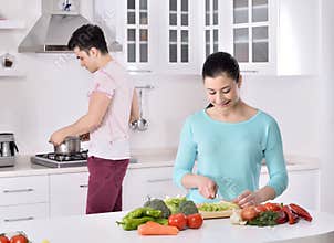 Happiness couple in the kitchen