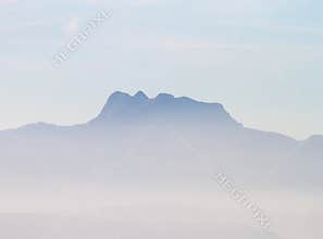 Mountains in Basque Country offer a view shrouded in mist during the early morning hours