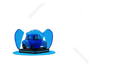 A car protected by three rotating shields, an insurance or anti-theft security concept