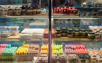 French pastries on display a confectionery shop