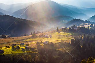Beautiful light beam in morning, mountain