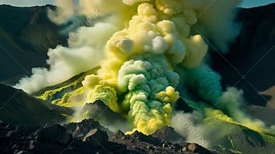 Volcanic Fumaroles Releasing Sulfur Dioxide Gas at Kawah Ijen Volcano