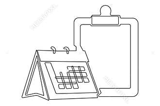 Table calendar and clipboard continuous one line drawing minimalist outline vector