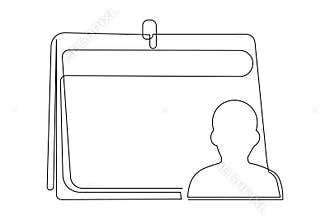 Continuous line drawing of office calendar and person profile isolated on white