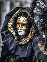 People wear masks at Venice Carnival in an outdoor setting in Venice during the daytime on a bright and colorful occasion for