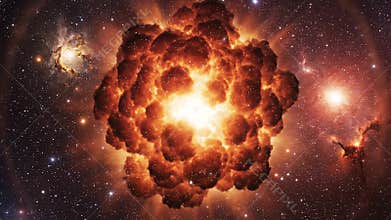 Supernova explosion of a massive glowing star in deep space.