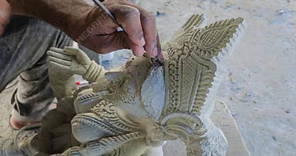 Indian Stone Carving Artist Sculpting Traditional Statue by Hand, Craftsmanship Heritage Sculpture Making