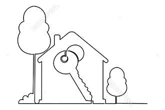 Minimalist continuous line art of house shape isolate abstract outline illustration
