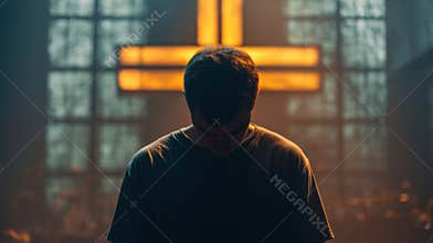 Man bowing head praying for faith and spiritual reflection