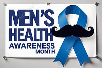 Banner poster card blue ribbon Mens Health awareness Month prevention male disease AI Generative