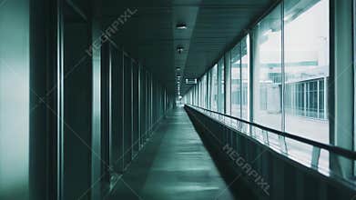 Long modern airport terminal corridor