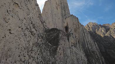 Rocky mountain peaks rotating aerial view in Huasteca region