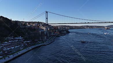 Aerial bosphorus strait view with 15 july martyrs bridge