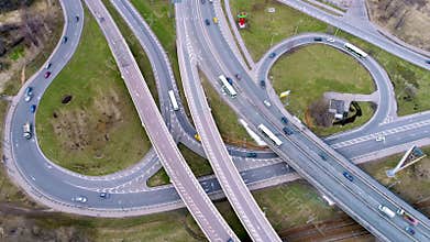 Aerial view of a freeway intersection