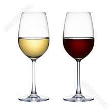 Red wine glass and white wine glass isolated on a white background