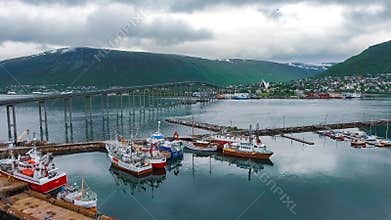 View of a marina in Tromso, North Norway