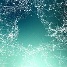 Deep green abstract background. Connecting dots
