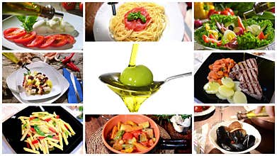 Olive oil in mediterranean cuisine, collage