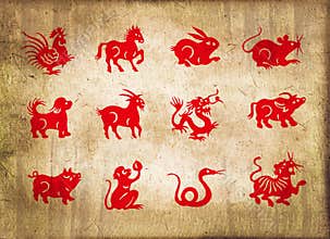 Animal of the chinese zodiac, sepia textured background