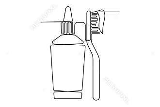 Dental hygiene icons with brush and paste tube line drawing