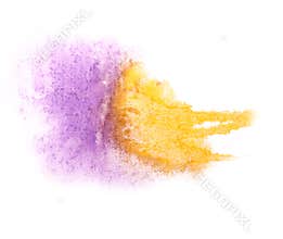 Art watercolor yellow, purple ink paint blob