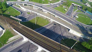 Aerial view of a freeway intersection