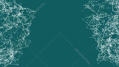 Abstract moving background for title. White dots connected on dark green