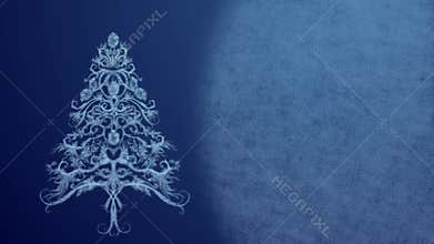 Christmas Tree made from ice pattern in festive lights on a blue background