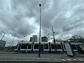 Amsterdam Tram in Zuidas Business District Amsterdam Zuid Netherlands
