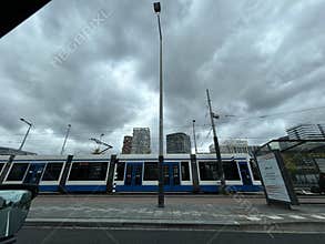 Amsterdam Tram in Zuidas Business District Amsterdam Zuid Netherlands