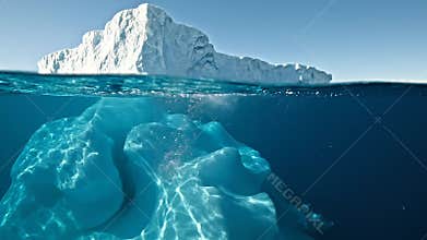 Massive Iceberg Underwater Split View.
