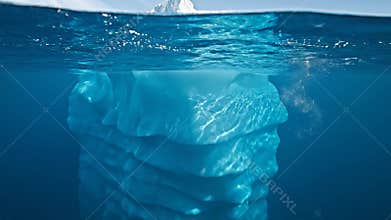 Massive Iceberg Underwater Split View.