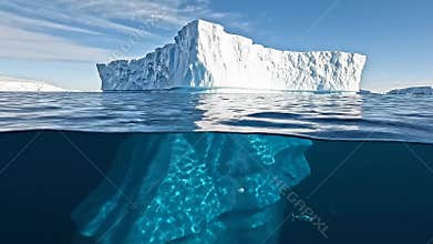 Massive Iceberg Underwater Split View.