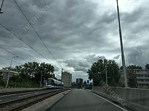 Amsterdam Tram way in Zuidas Business District Amsterdam Zuid Netherlands