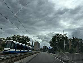 Amsterdam Tram way in Zuidas Business District Amsterdam Zuid Netherlands