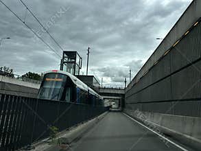 Amsterdam Tram way in Zuidas Business District Amsterdam Zuid Netherlands