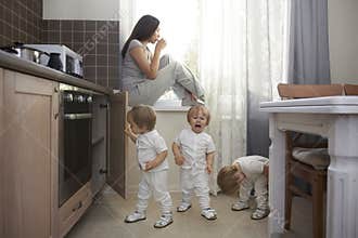 The only safe place to drink coffee for the mother with many children