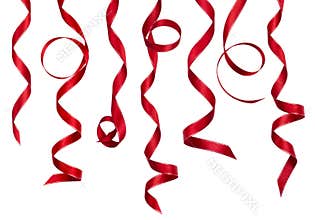 Red curled decoration ribbon collection isolated on white