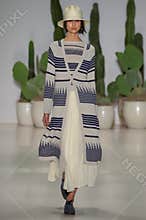 NEW YORK, NY - SEPTEMBER 06: A model walks the runway at the Mara Hoffman Spring-Summer 2015 Collection