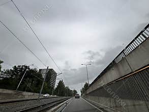 High Speed Tram on Beneluxbaan in Amsterdam South, Netherlands.