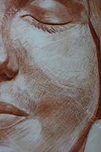 Close up of a woman portrait head pastels