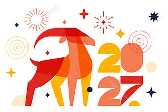 Vector geometric goat, numbers 2027. Chinese New Year holiday design element for banner, poster, greeting card, print